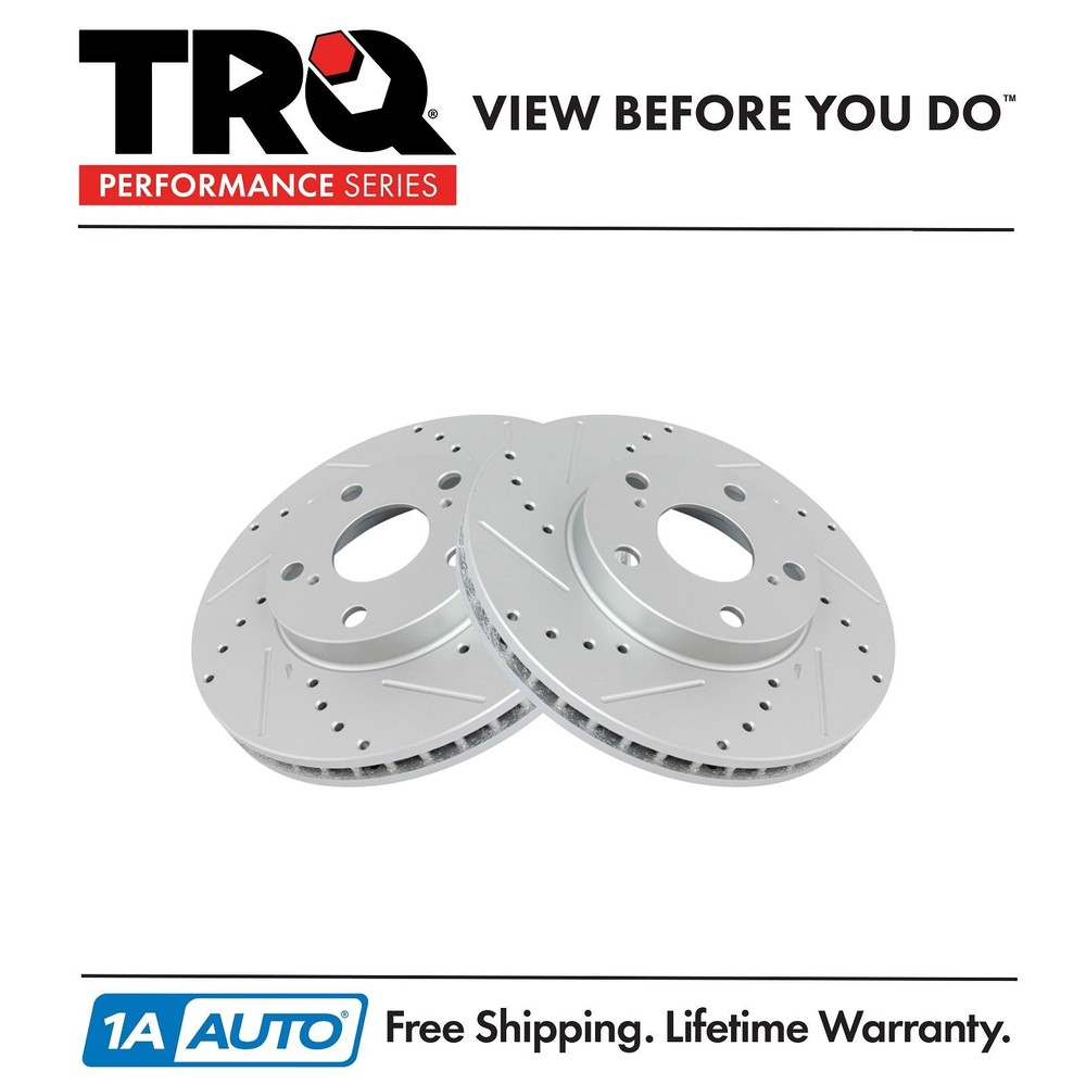 TRQ Performance Brake Rotor Drilled & Slotted Front Coated Pair for Toyota