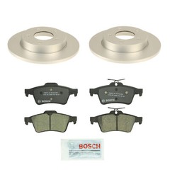 Bosch 2 Rear Solid Rotors 264mm & Ceramic Disc Brake Pads Kit For Mazda 3 FWD