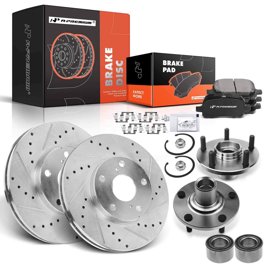 A-Premium Front Drilled Brake Rotors & Pad+Hub Bearing for Toyota Camry Avalon