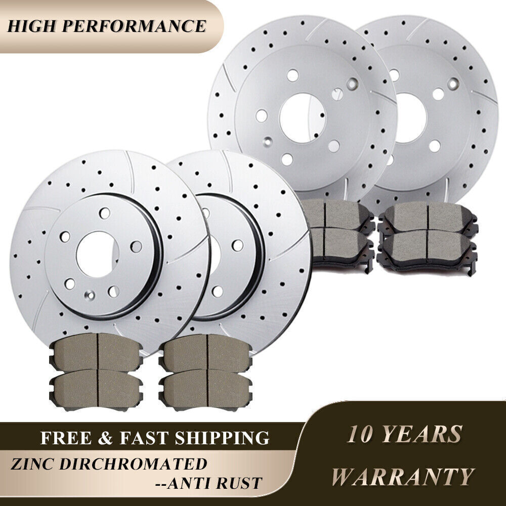 Front & Rear Drilled Disc Rotors + Brake pads for Chevrolet Equinox GMC Terrain