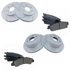 TRQ Front & Rear Performance Drilled Slotted Rotor & Ceramic Brake Pad Kit