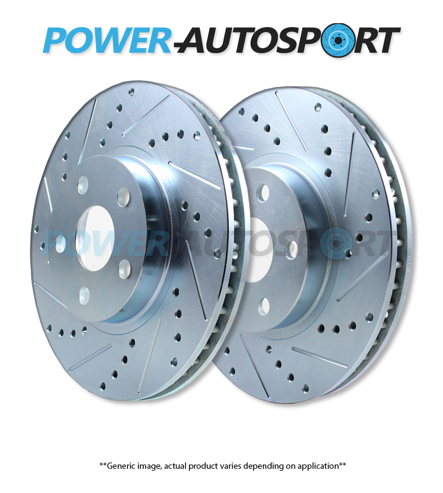 FRONT POWER PERFORMANCE DRILLED SLOTTED PLATED BRAKE DISC ROTORS P31455