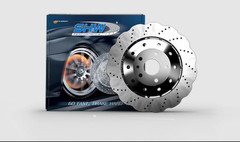 SHW Fits 14-18 Audi RS7 4.0L Front Drilled-Dimpled Lightweight Wavy Brake Rotor