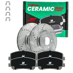 Rear Drill/Slot Rotors + Ceramic Copper Free Pads For Dodge/Ram/Volkswagen 12-16