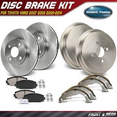Front Disc Brake Rotor & Pad & Rear Brake Drum & Shoe for Toyota Yaris 2007-2014