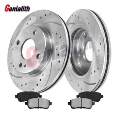 258mm Front Drilled Slotted Brake Rotors & Brake Pads for 2011-2019 Ford Fiesta
