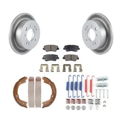 Disc Coated Rotors Semi-Metallic Pads Parking Brake Shoes Hardware Rear Kit For