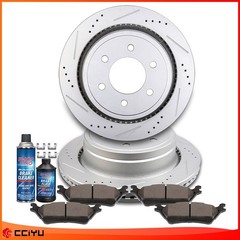 Fits Ford F-150 2012 – 2014 Rear Drilled Slotted Brake Rotors Discs Ceramic Pads