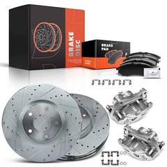 Front Drilled Rotors & Brake Pads + Brake Calipers for INFINITI G35 Nissan 370Z