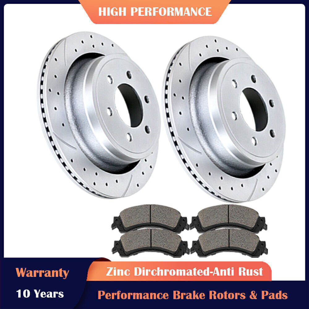 Rear Drilled Slotted Rotors and Brake Pads Brakes Kit for 10-11 Ford F-150 6 LUG