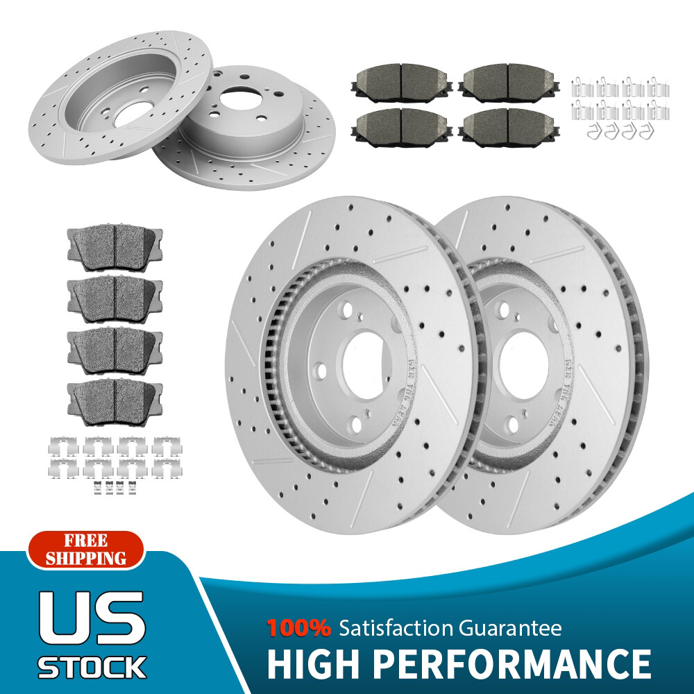 Front & Rear Drilled Rotors + Brake Pads for 2006 2007 2008 – 2018 Toyota Rav4