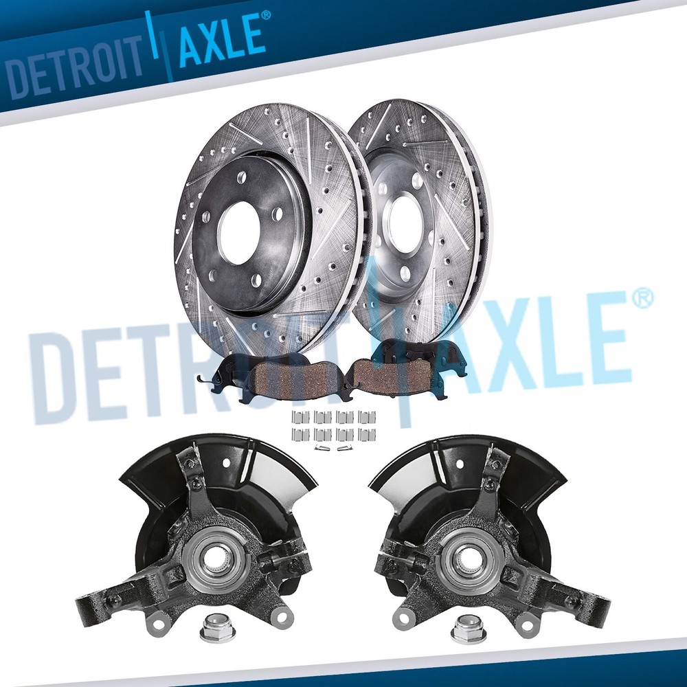 Front Steering Knuckles Hub and Bearings Drilled Rotors Brake Pads for Ford Edge