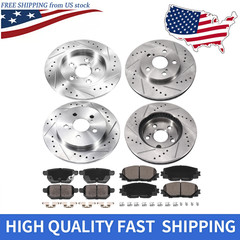 Front & Rear Drilled Brake Rotor and Ceramic Brake Pad for Lexus CT200h Toyota