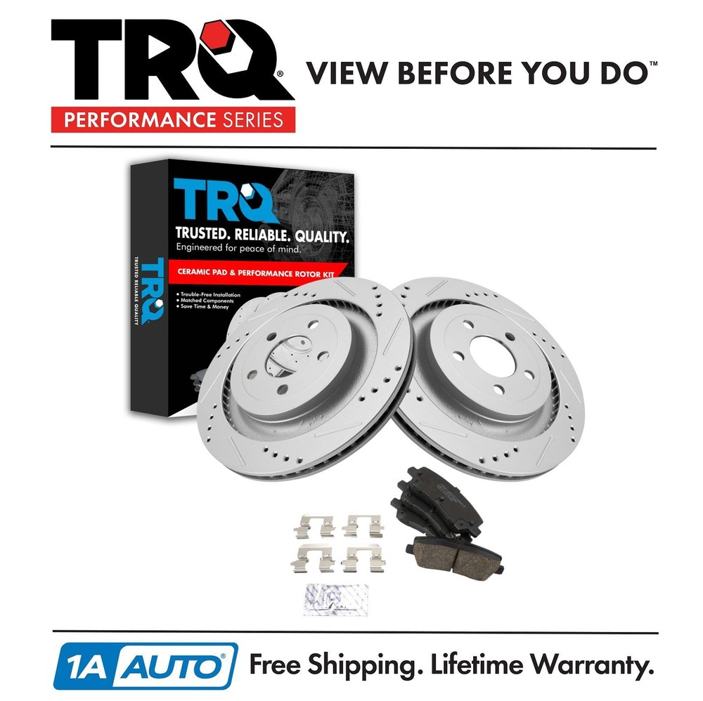 Rear Ceramic Brake Pads & Performance Drilled Slotted Zinc Rotors for Mustang