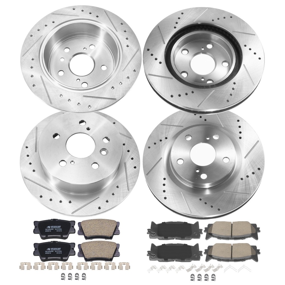For Toyota Camry Avalon Lexus ES350 Front Rear Drilled Rotors Ceramic Brake Pads
