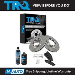 TRQ Front Premium Posi Ceramic Disc Brake Pad & Rotor Kit w/Chemicals for Nissan