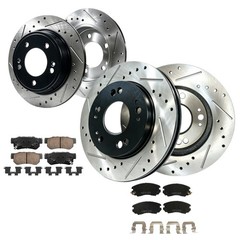 8pc Front & Rear Drilled Brake Rotors Ceramic Brake Pads for 2009 2010 Elantra