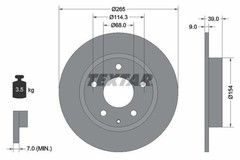 2X Textar 92267703 Rear Brake Discs 265mm Solid Fits Mazda 3 Axela Cx-3 Cx-30