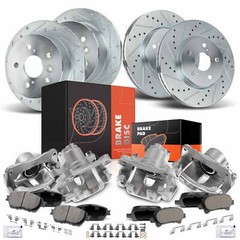 Front & Rear Drilled Brake Rotor & Pad + Brake Caliper for Toyota Camry Avalon