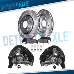 Front Steering Knuckles Hub Drilled Rotors Brake Pads for Highlander RX330 RX350