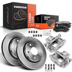 Front Brake Rotors & Ceramic Pads + Brake Caliper for Jeep Wrangler 07-12 302mm