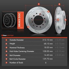 2Pcs Rear LH & RH Drilled Brake Rotor for Toyota 4Runner FJ Cruiser Lexus GX460
