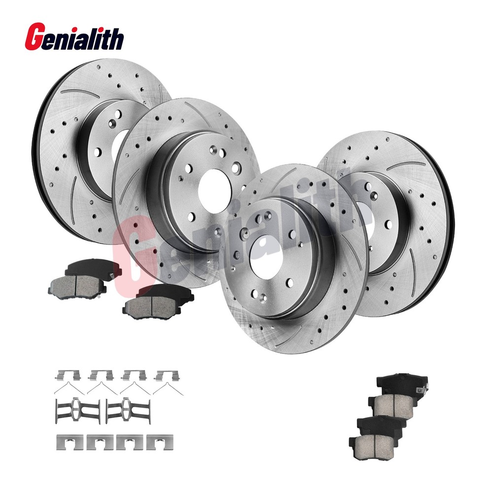 Front Rear Drilled Slotted Brake Rotors Ceramic Pads for Honda Accord 2.4L