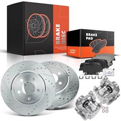 Rear Drilled Brake Rotor & Ceramic Pad + Caliper for Dodge Charger Challenger