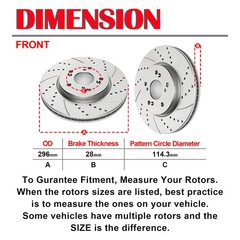 296mm Front Disc Brake Rotors & Ceramic Brake Pads Fit 2007 – 2016 Honda CR-V