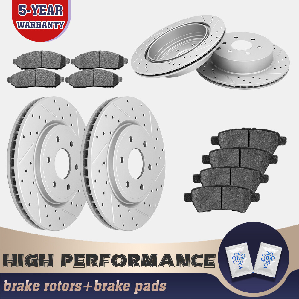Front Rear Drilled Rotors Ceramic Brake Pads Fit for 2005-2012 Nissan Pathfinder