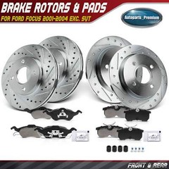 12x Front & Rear Drilled Rotors & Brake Pads for Ford Focus 2001-2004 Exc. SVT