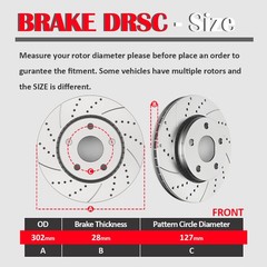 302mm Front Drilled Rotors Ceramic Brake Pads Kit for 2007-2017 Jeep Wrangler JK