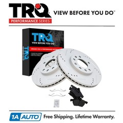 TRQ Front Posi Ceramic Brake Pad Performance Drilled Slotted Zinc Coated Rotors