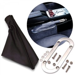 Black Horizontal Shift or Emergency Brake Boot with Silver Oval Beauty Trim Ring