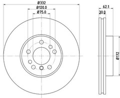 Hella Brake Disc Set Front 50321PRO_HC 332mm x 30mm 05/08 x 120mm For BMW X5 OEM