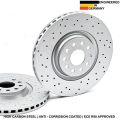 FOR AUDI S3 8Y 2020- KINETIX CROSS DRILLED FRONT BRAKE DISCS PAIR 340mm COATED