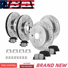 Front and Rear Drilled Disc Rotors Ceramic Brake Pads for 2005 – 2010 Scion tC