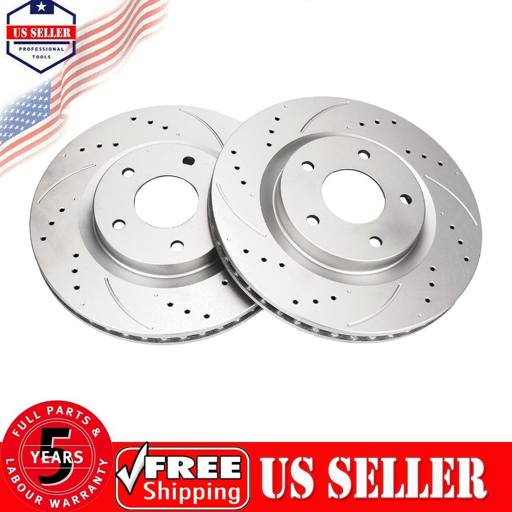 2x Front Drilled & Slotted Brake Rotors For Nissan Rogue 08-13 and Sentra 2.5L
