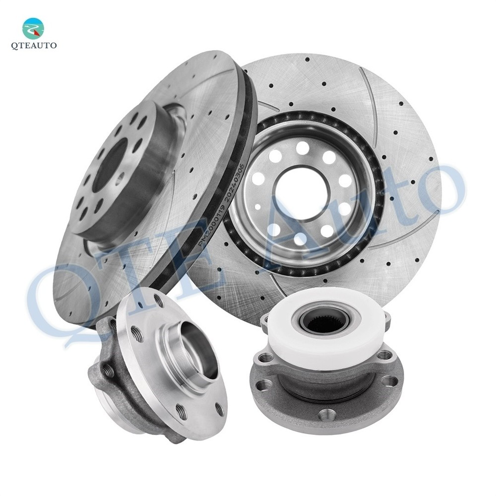 4PC 312mm Front Drilled Brake Disc Rotors-Wheel Hub For 2010-2014 Volkswagen GTI