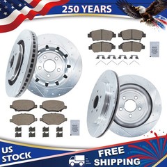 Front Rear Drilled Rotors and Brake Pads for Ford Flex Explorer Lincoln MKT MKS