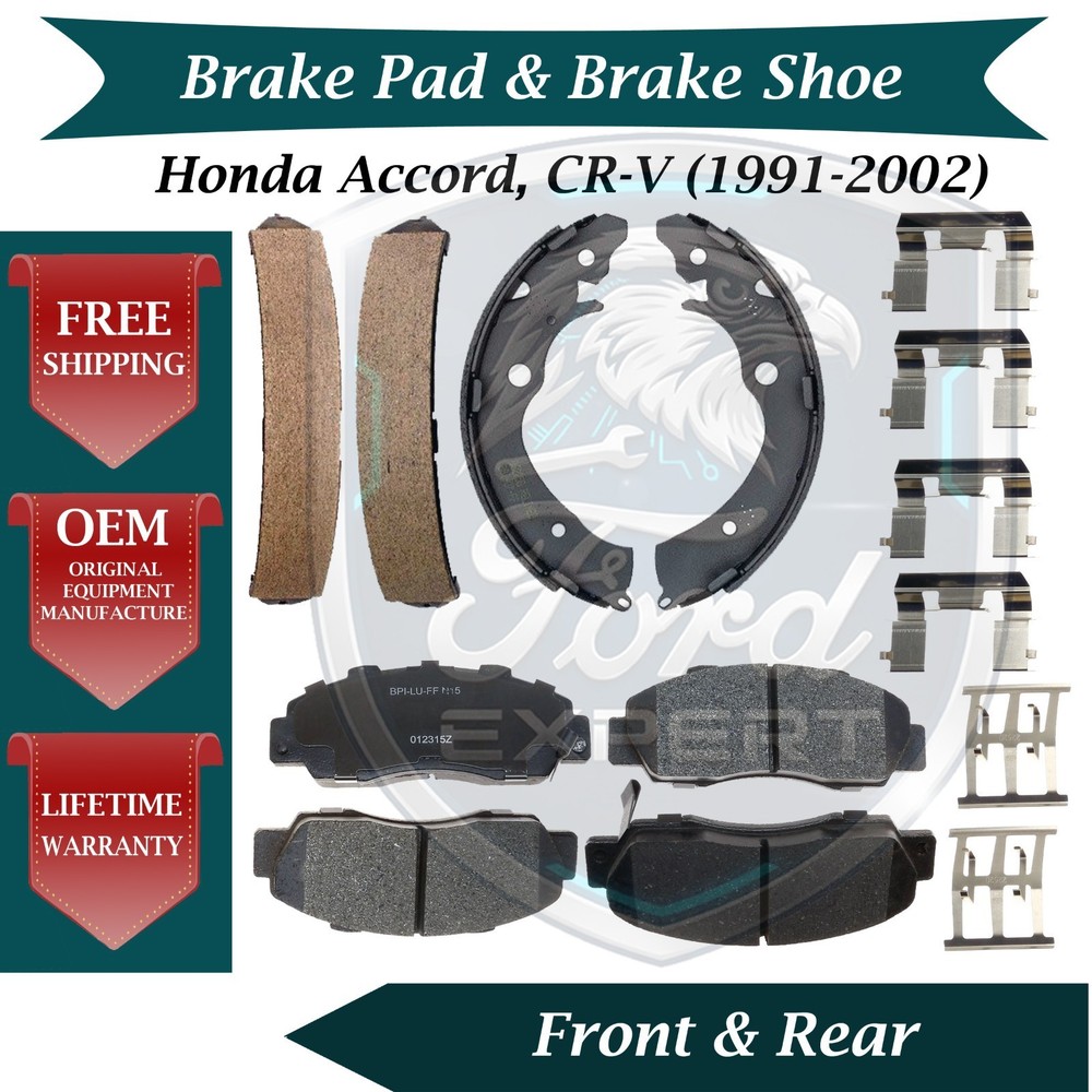 New OE Front Pads & Rear Shoes For 1991-2002 Honda Accord, CR-V 10 Yr Warranty