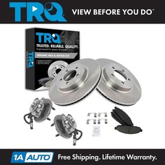 TRQ Front Wheel Hub Ceramic Brake Pad Rotor Kit w/Fluids for 03-05 Lincoln