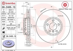 Brake Disc Single Vented fits BMW 550 F10, F11 4.4 10 to 17 348mm Brembo Quality