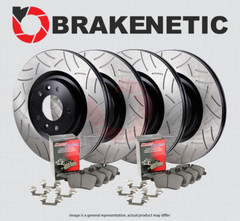 F&R BRAKENETIC PREMIUM GT Slot Brake Rotors + Posi Ceramic Pads BPK90115