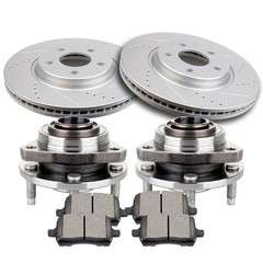 Front Drill Brake Rotors Ceramic Pad Wheel Bearings For 04-12 Chevy 04-09 Saturn