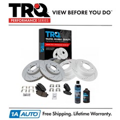 TRQ Front & Rear Brake Kit Posi Ceramic Pad & Performance Rotor Kit w/Chemicals