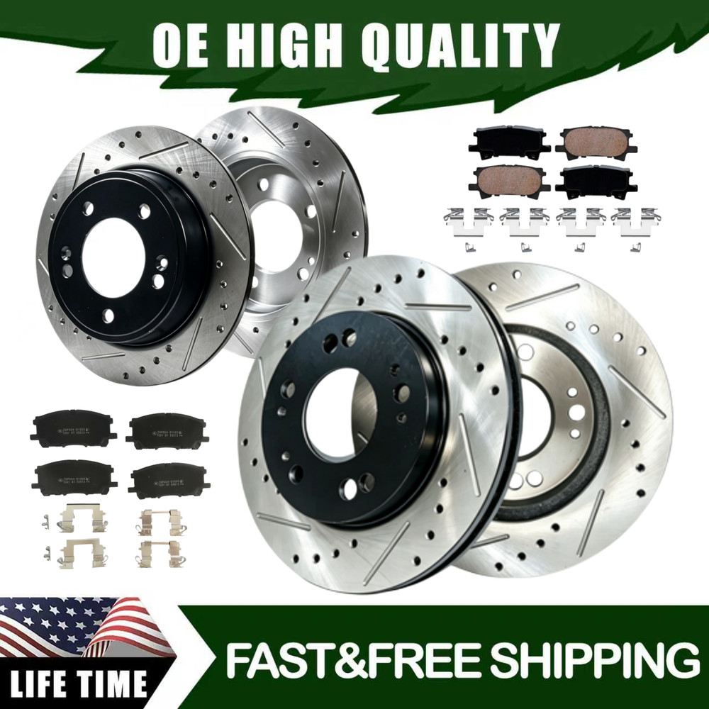 Front Rear Drilled Rotor Ceramic Brake Pad for 2006 2007 Toyota Highlander Lexus